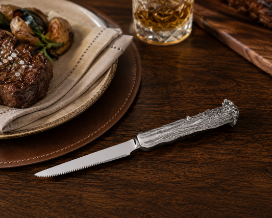 Pewter Antler Steak Knife Set, detail view