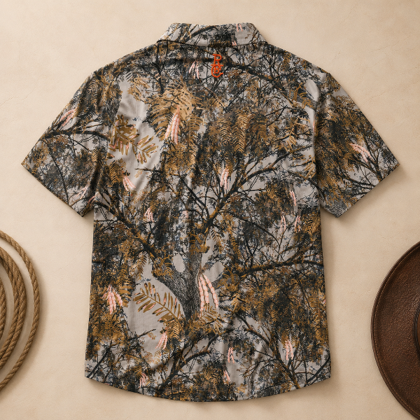Mesquite Camo Polo, close-up view