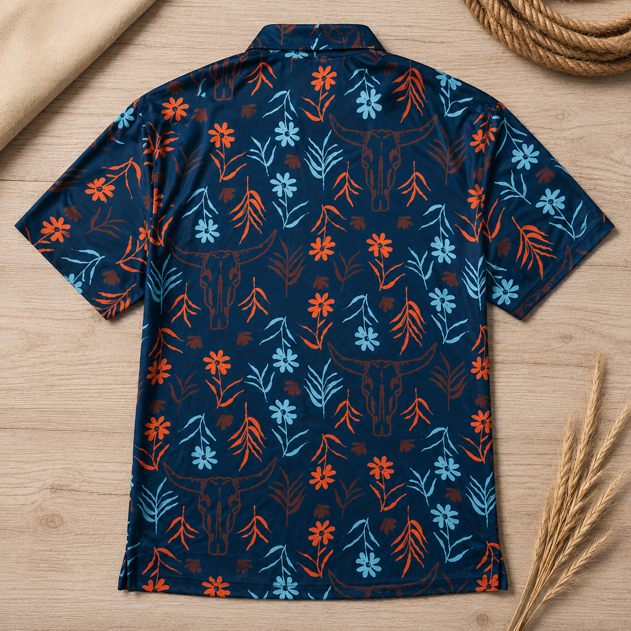 Skulls & Daisies Polo, close-up view
