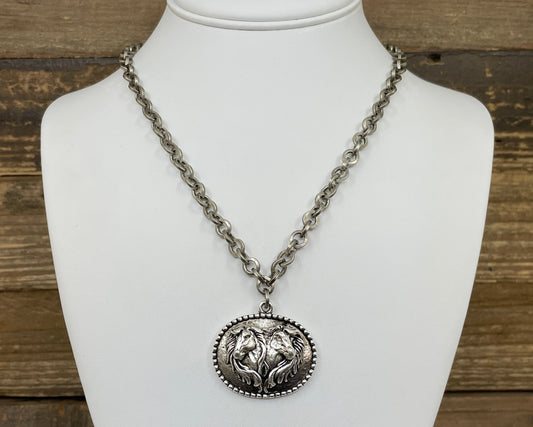 Sterling Plated 18" Chain with Vintage Horse Pendant, detail view