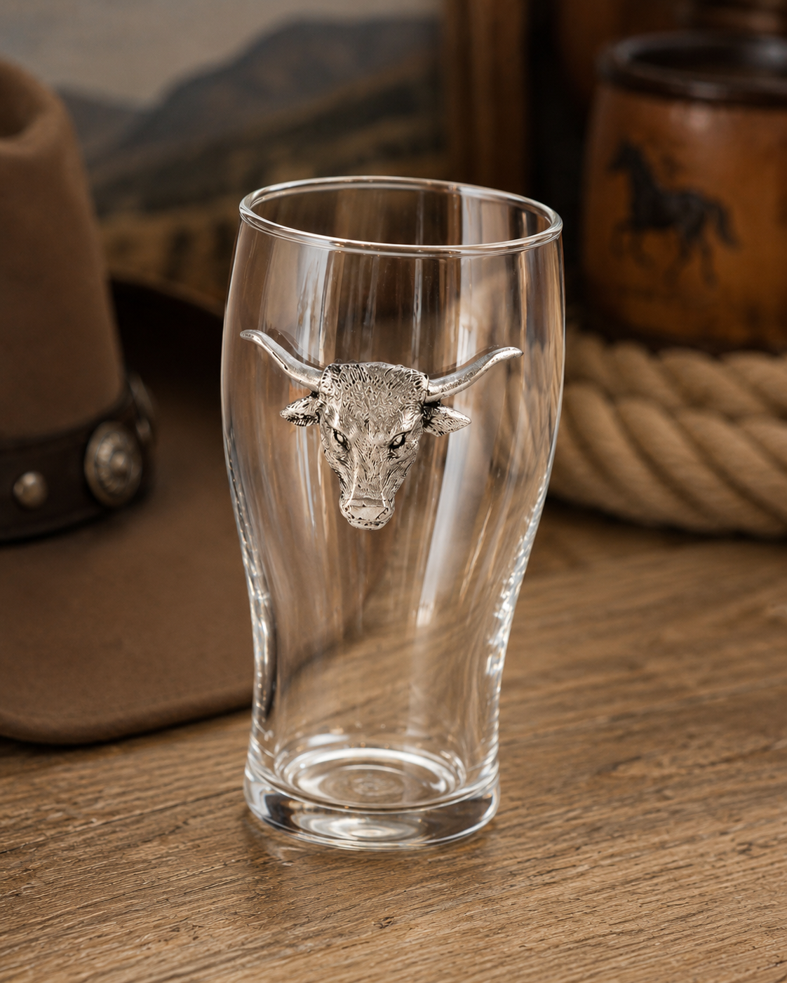 Longhorn Beer Pint Glasses - Set of 4, back view
