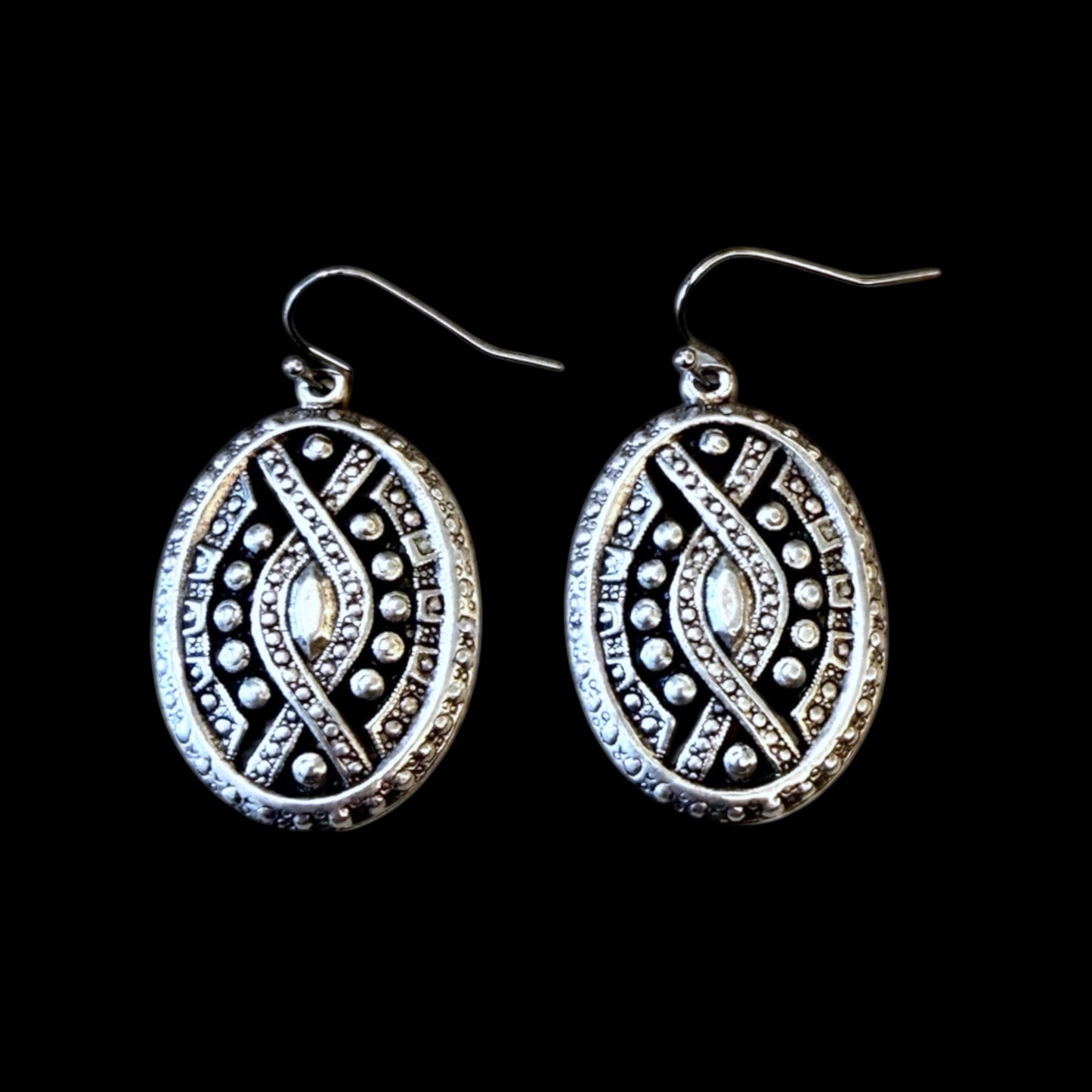 Sterling Plated Vintage Reproduction Earrings, front view