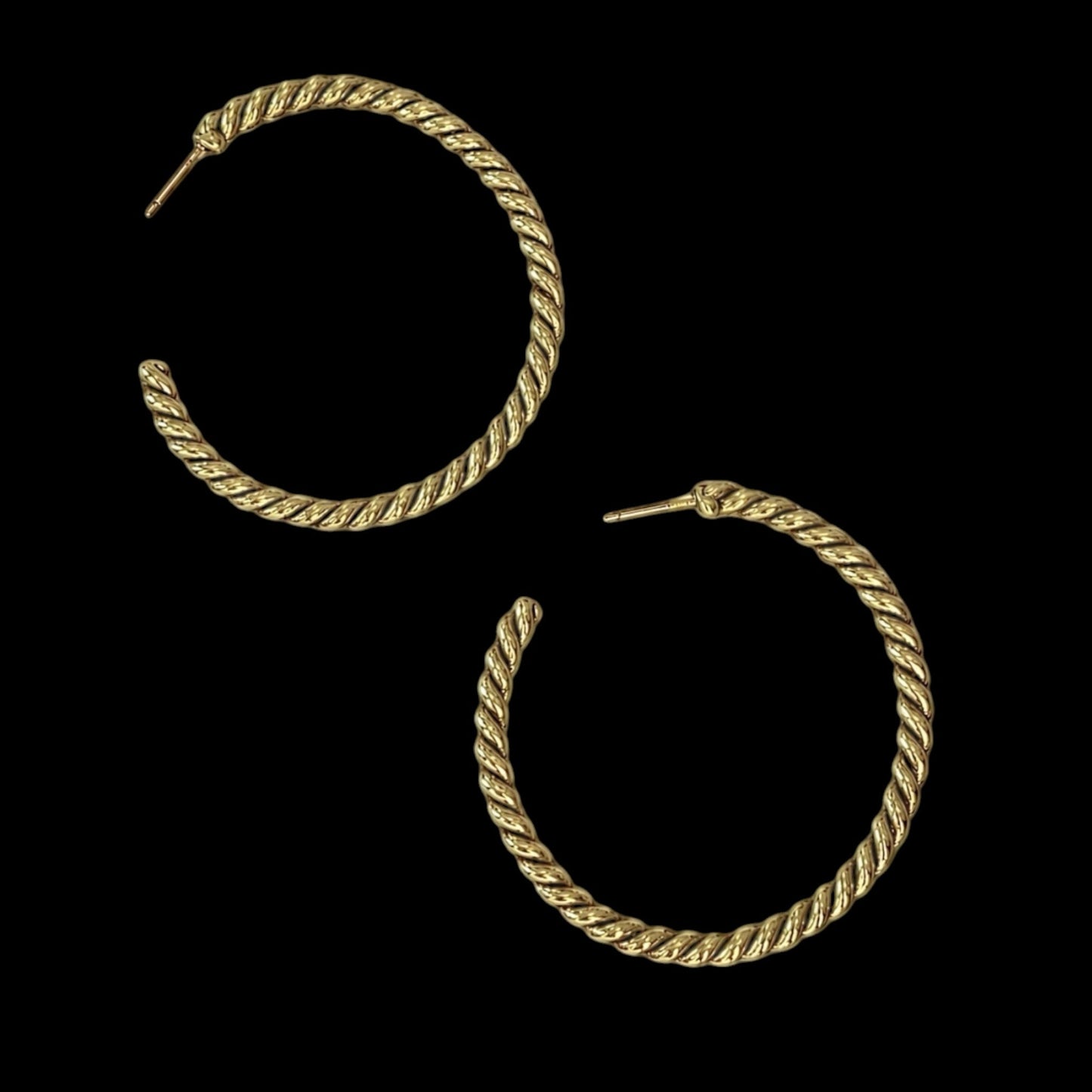 Gold Plated Vintage Rope Hoop Earrings, front view