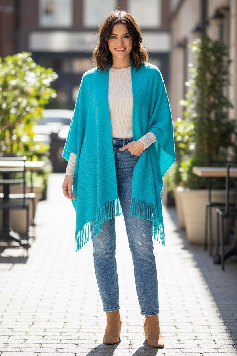 Signature Line Shawl Wrap - Turquoise, front view