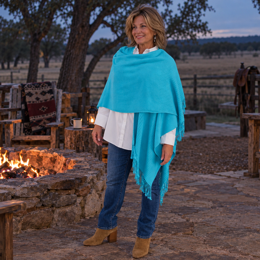 Signature Line Shawl Wrap - Turquoise