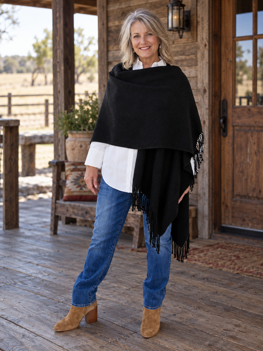 Signature Line Shawl Wrap - Black