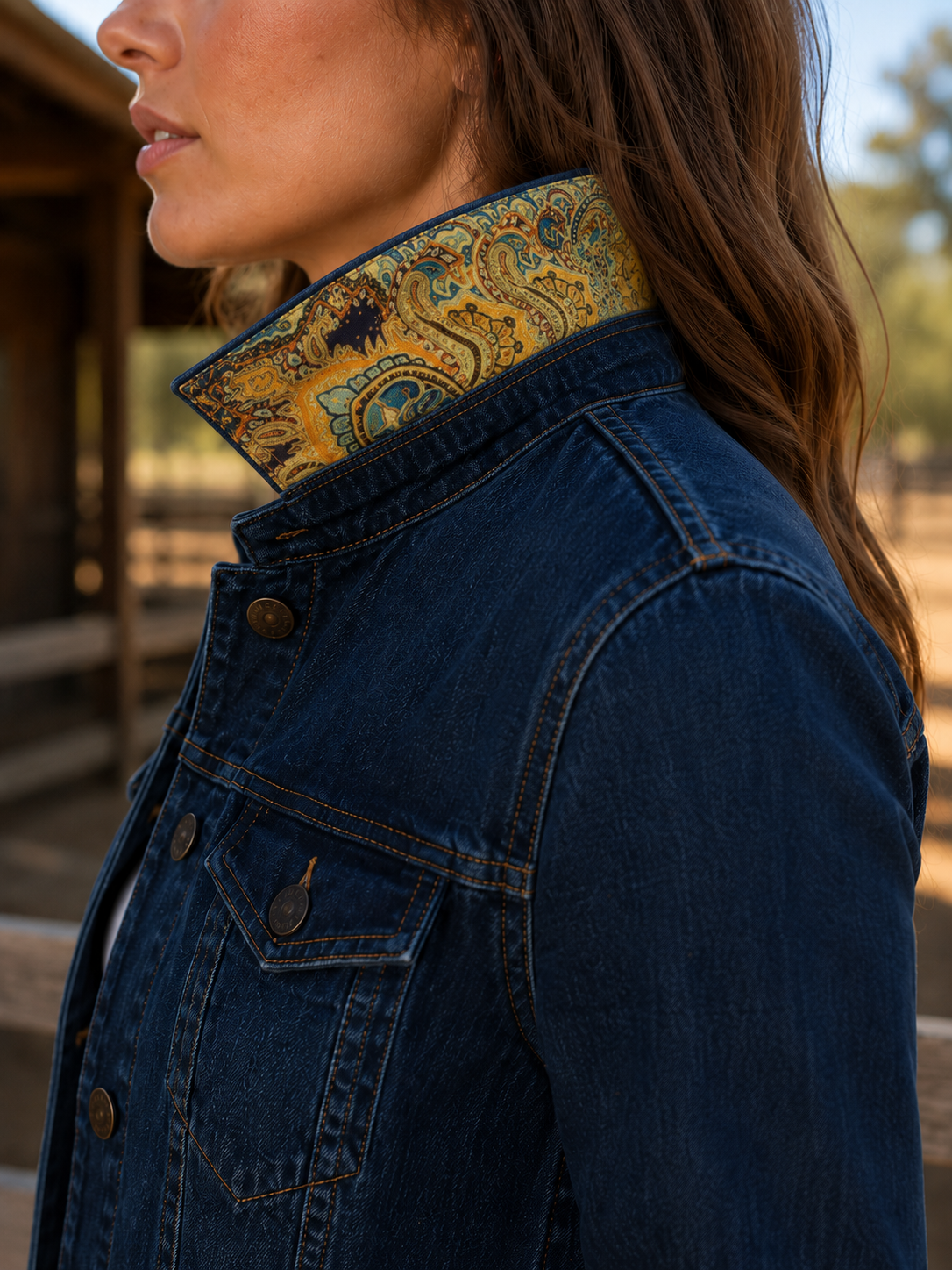 The Dark Denim Jacket / Old World Paisley