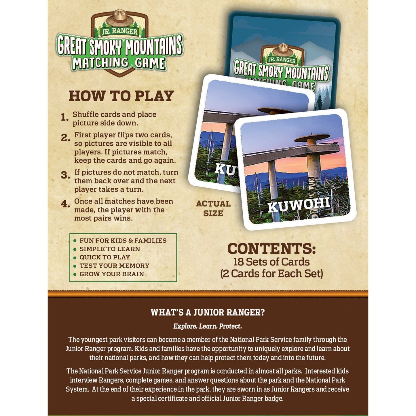 Jr. Ranger - Great Smoky Mountains Matching Game, side view