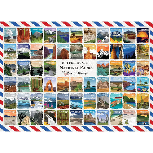 National Parks Travel Stamps 1000 Piece Jigsaw Puzzle, detail view