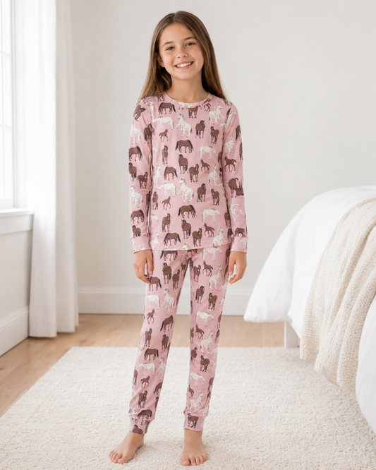 Wild Horses Big Kid Pajama Set, detail view