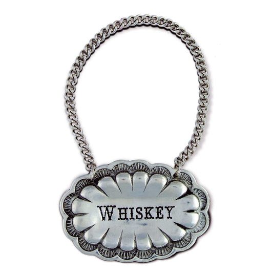 Pewter Western Decanter Tags, detail view