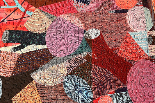 1000-Piece Woodpile Puzzle | Colorful Woodgrain Jigsaw (19.25" x 26.5"), detail view