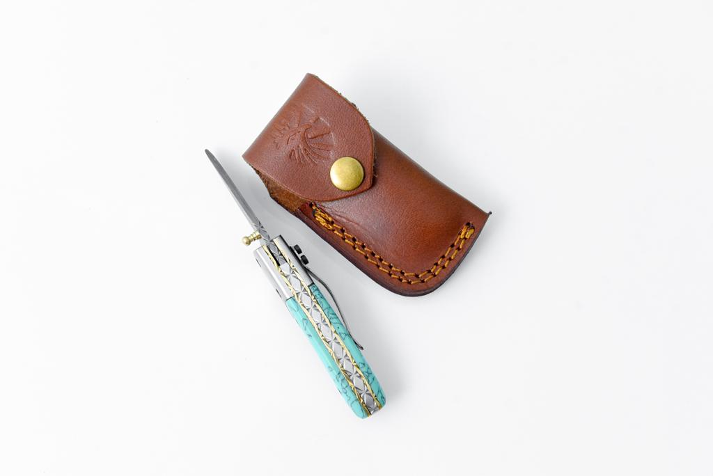 Damascus Steel Turquoise Resin Pocket Knife