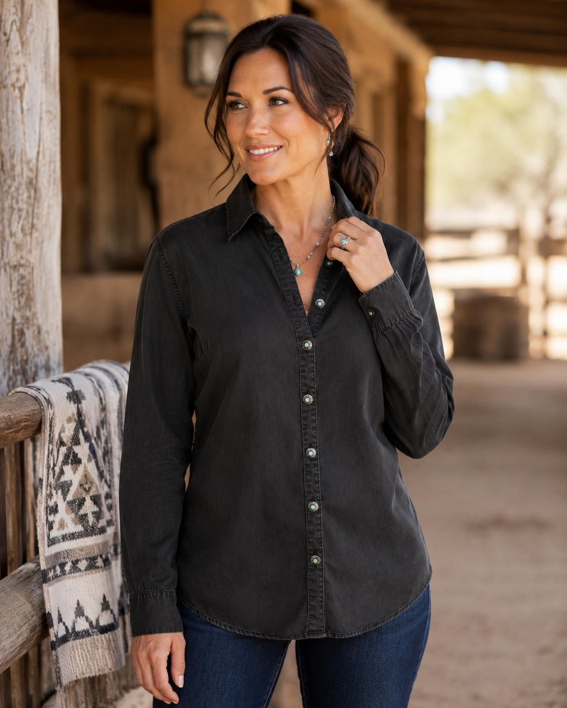 Claire Signature Blend Solid Shirt - Black