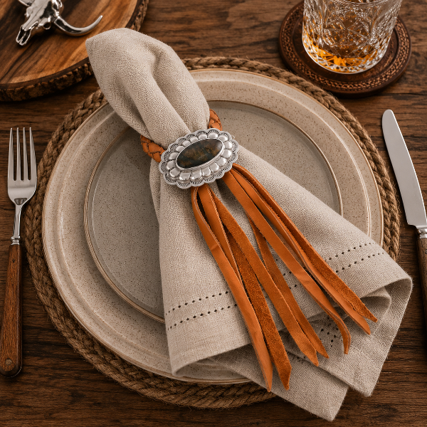 Concho Leather Napkin Ring, alternate view