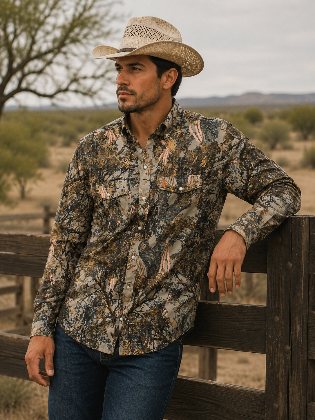 Mesquite Camo Pearl Snap, front view