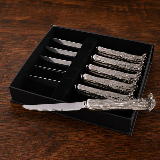 Pewter Antler Steak Knife Set, front view