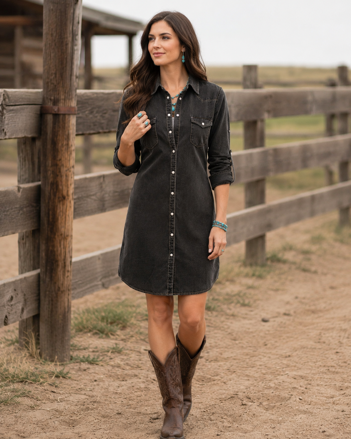 Savannah Denim Shirt Dress - Black Denim