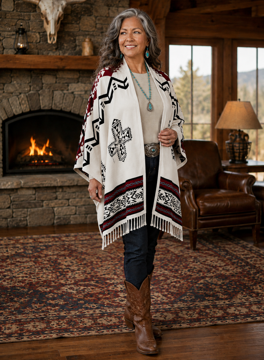 Southwest Reversible Wrap - White
