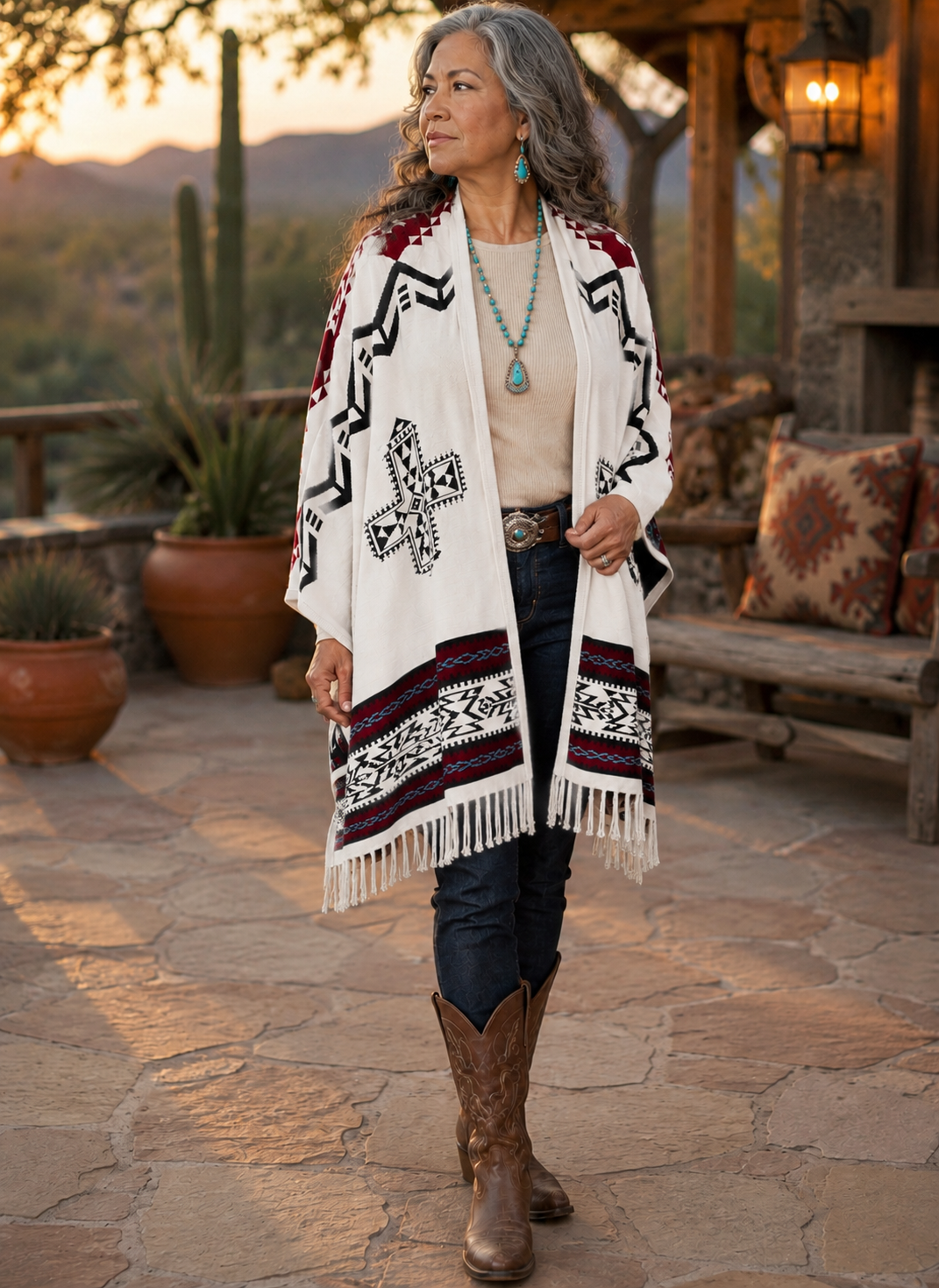 Southwest Reversible Wrap - White