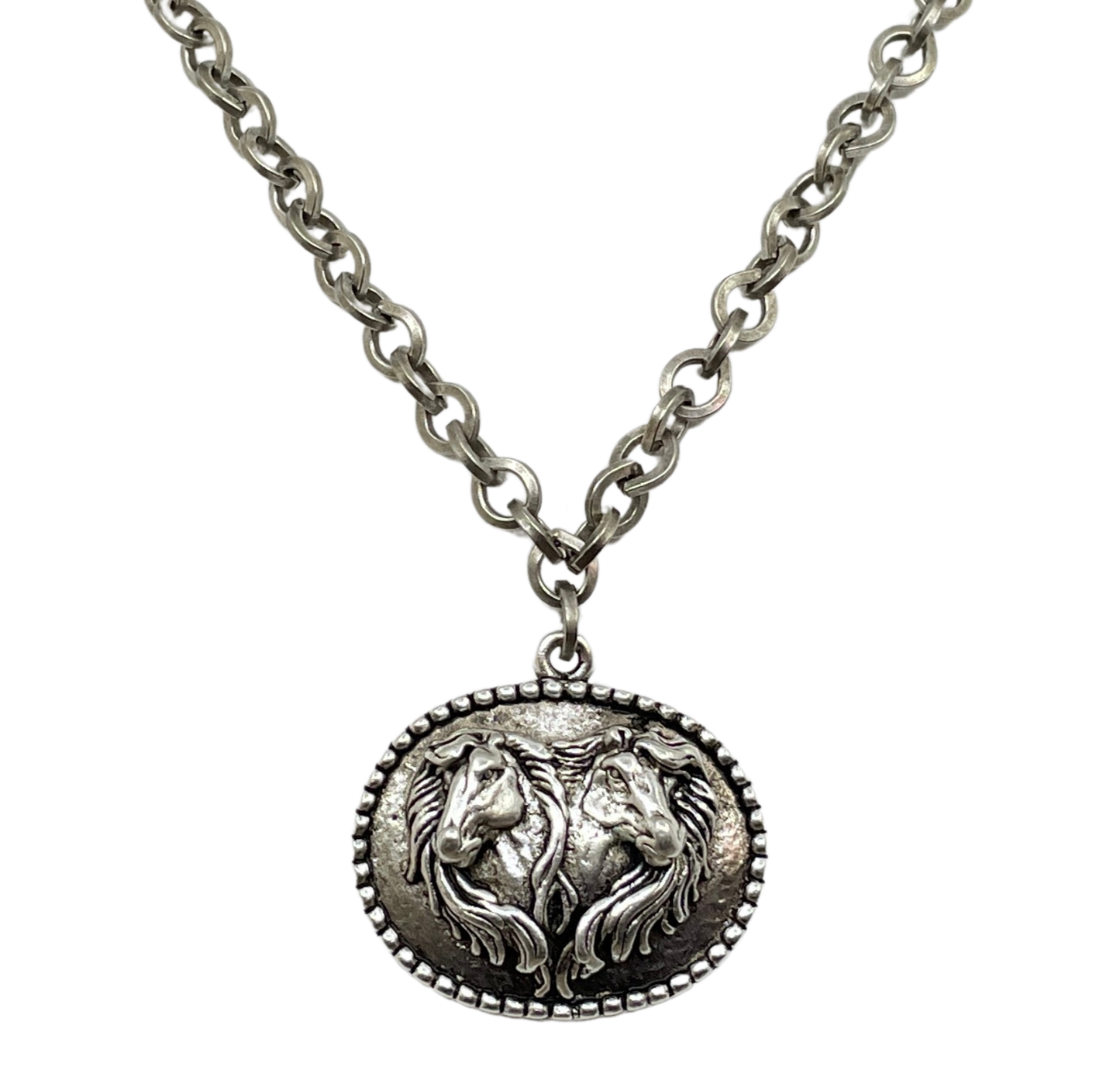 Sterling Plated 18" Chain with Vintage Horse Pendant, front view