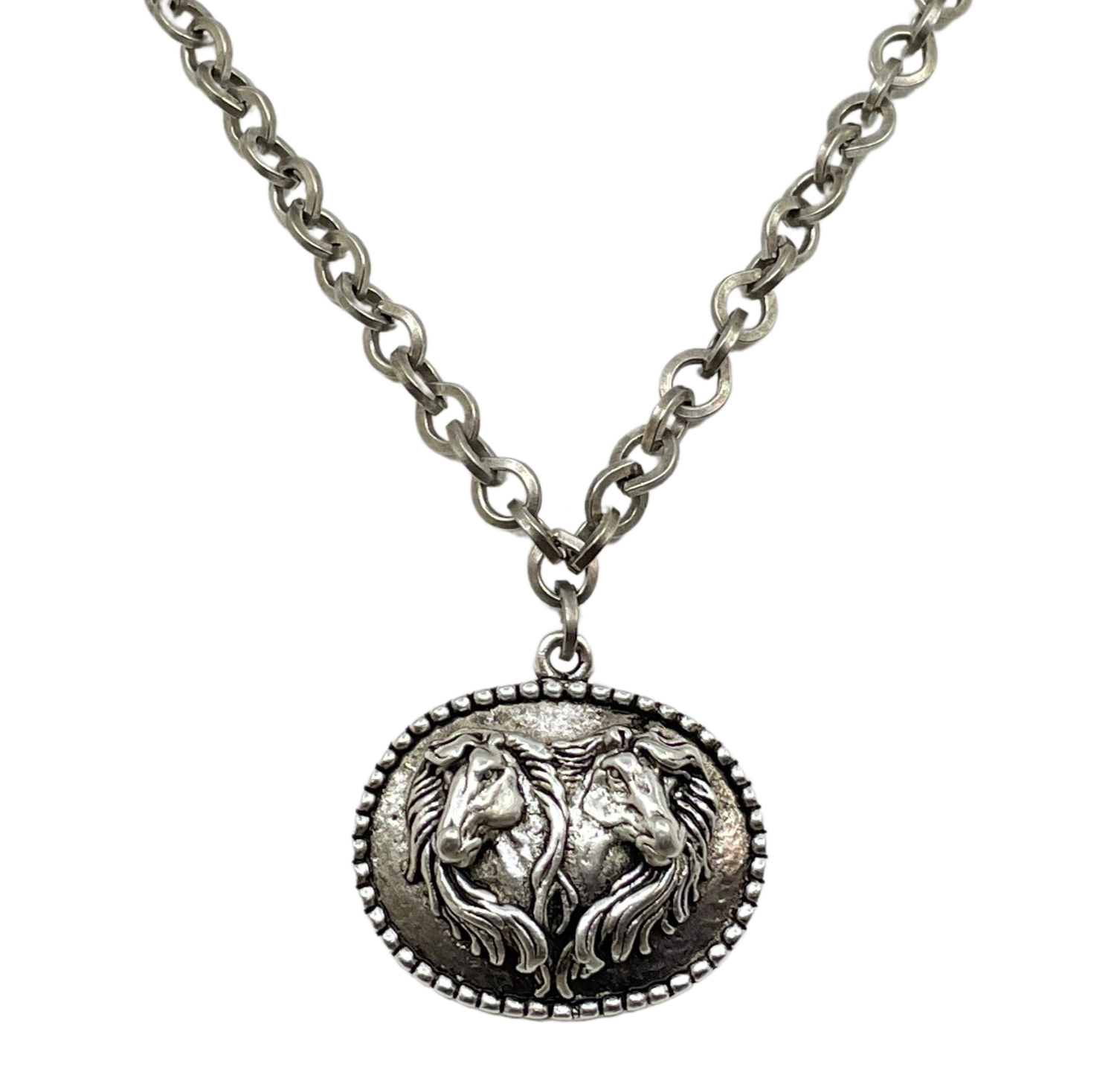 Sterling Plated 18" Chain with Vintage Horse Pendant, front view