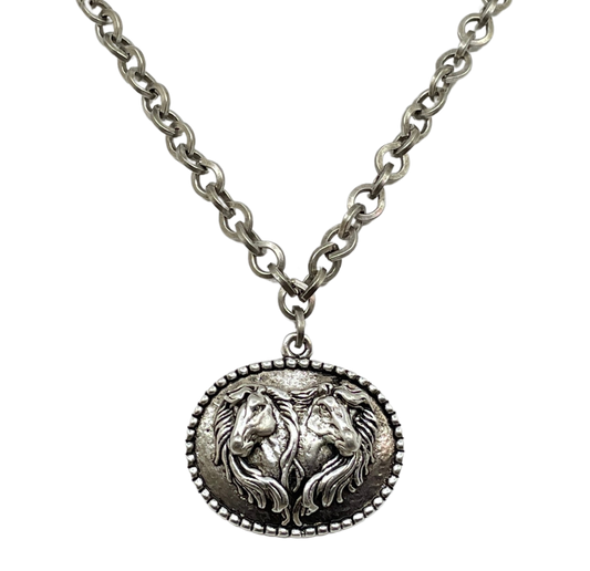 Sterling Plated 18" Chain with Vintage Horse Pendant, front view