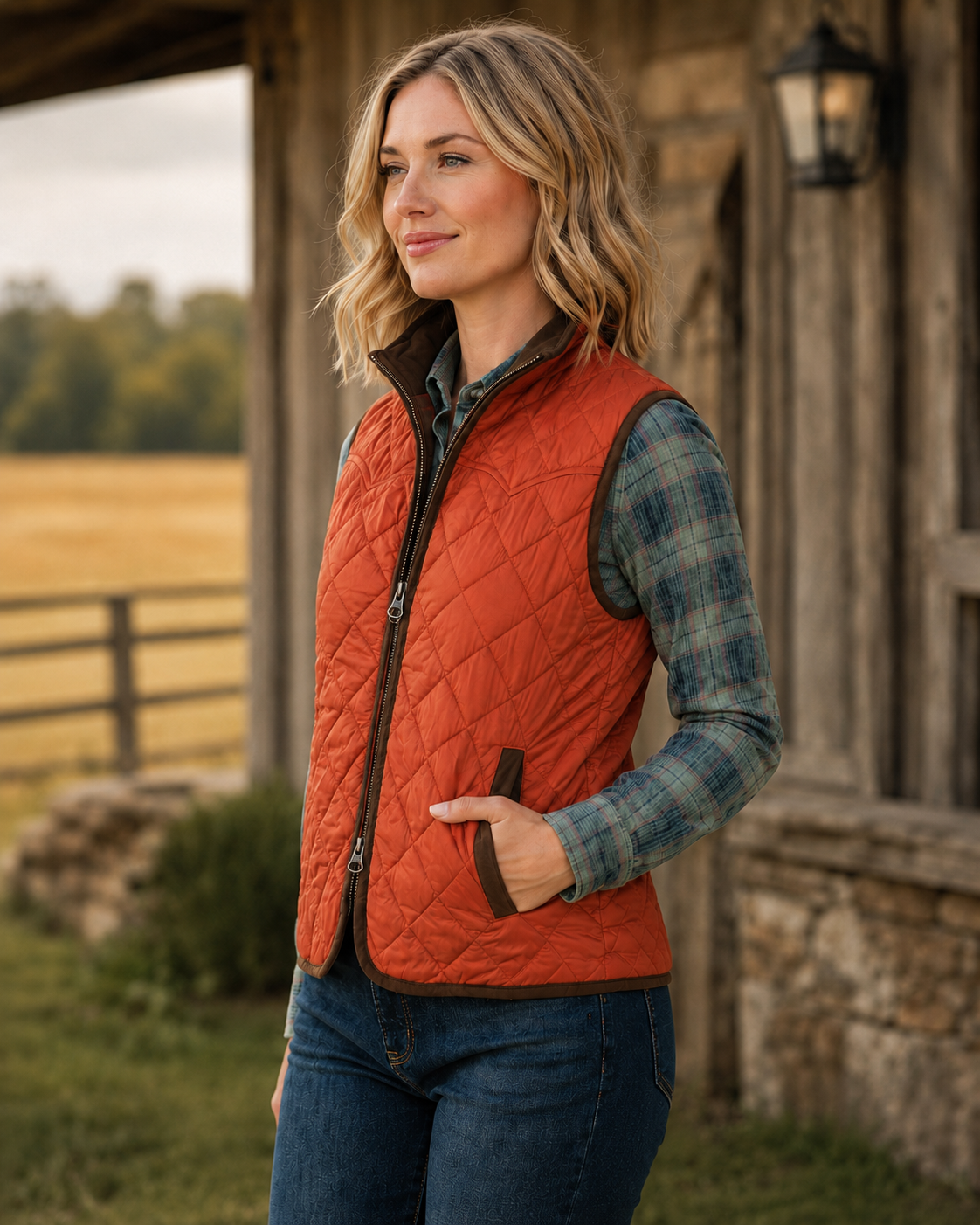 Ennis Quilted Nylon Vest with Microsuede Trim, side view