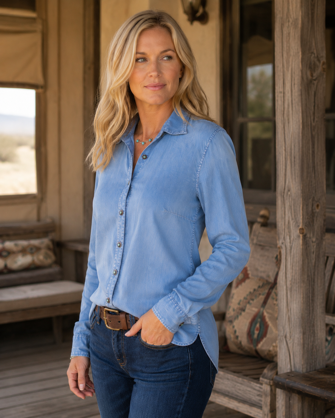 Claire Signature Blend Solid Shirt - Blue