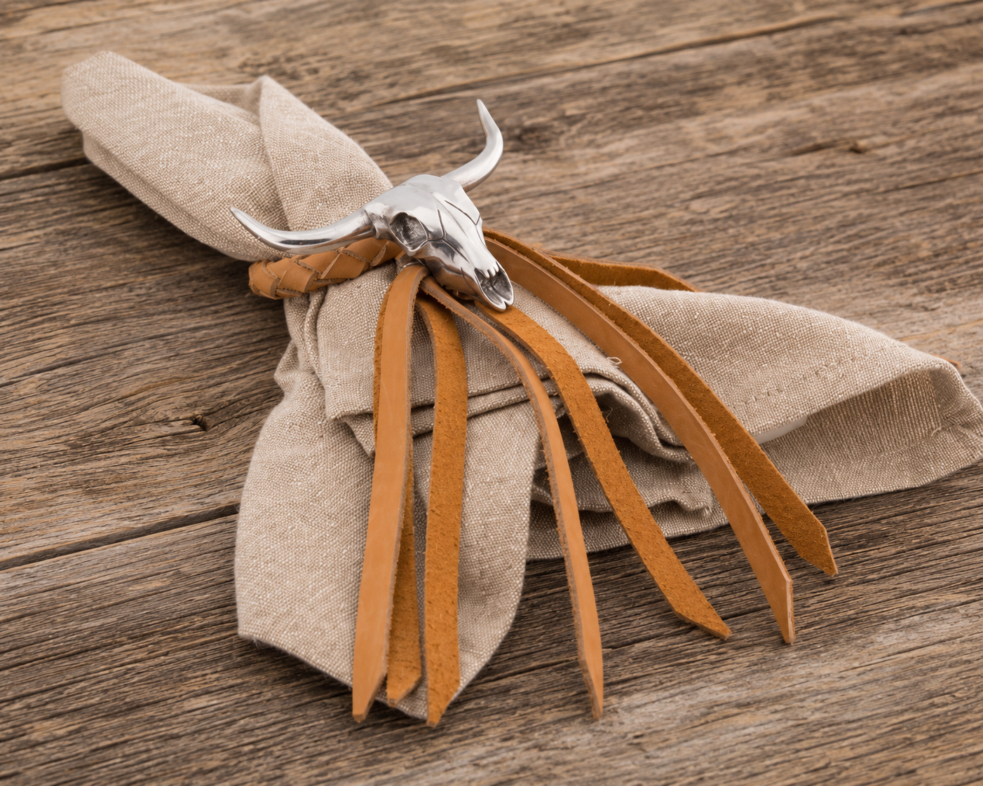 Long Horn Skull Leather Napkin Ring, alternate view