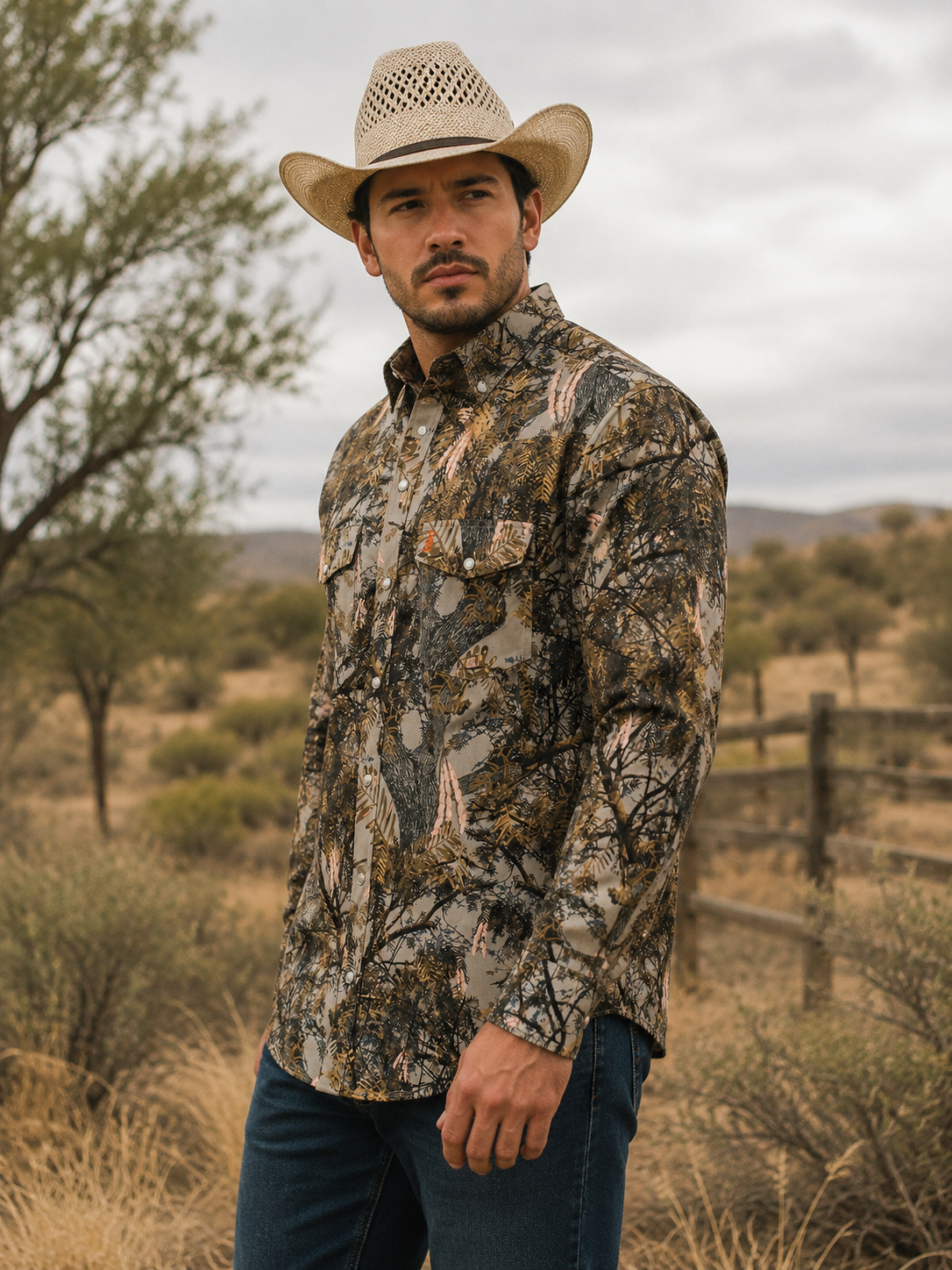 Mesquite Camo Pearl Snap, detail view