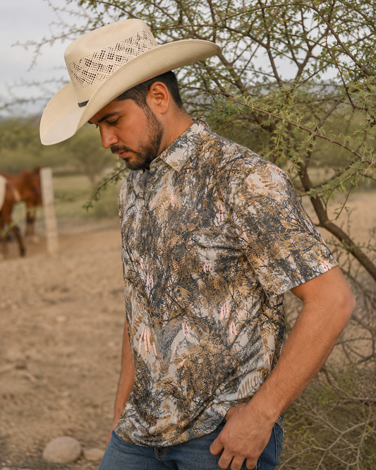 Mesquite Camo Polo, detail view