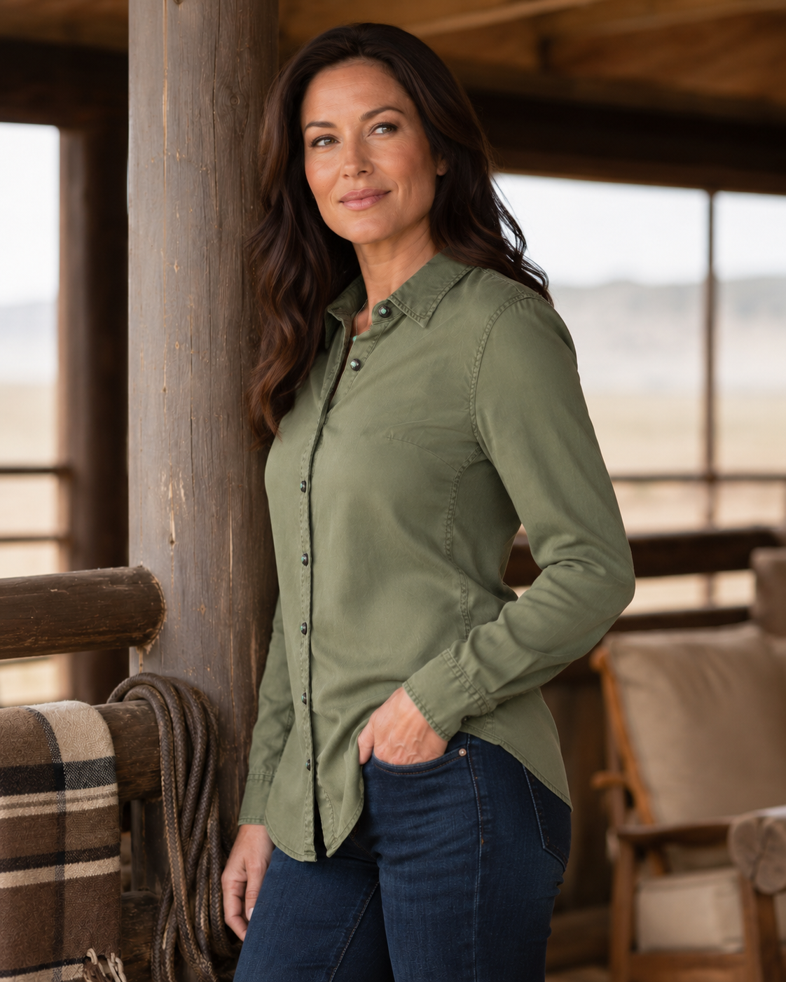 Claire Signature Blend Solid Shirt - Olive