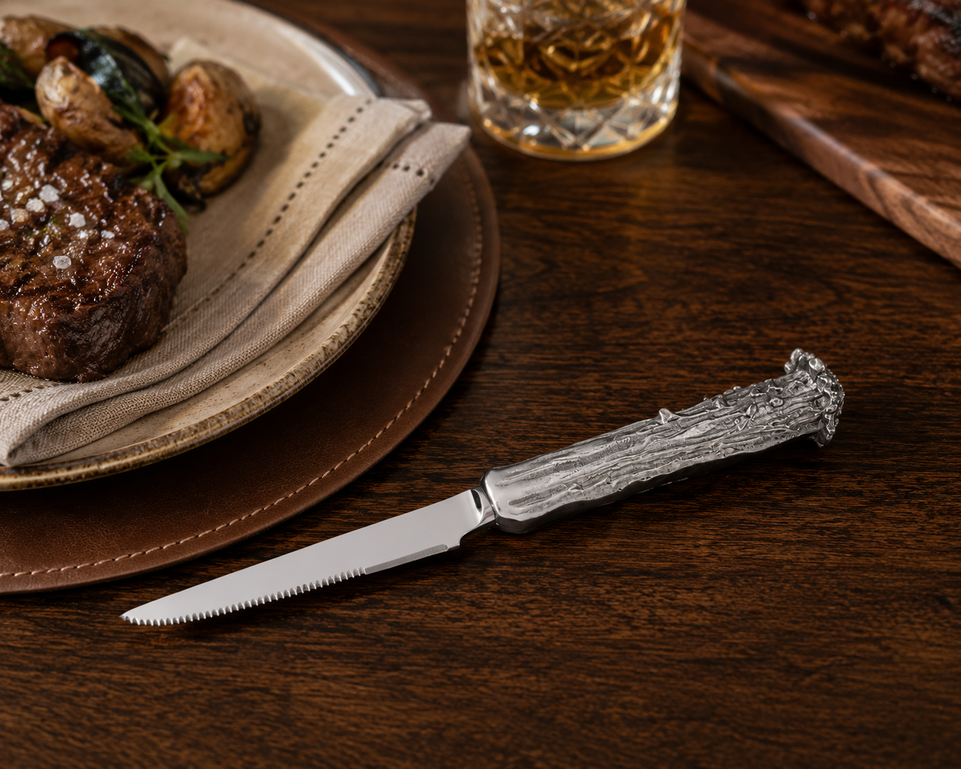 Pewter Antler Steak Knife Set, detail view