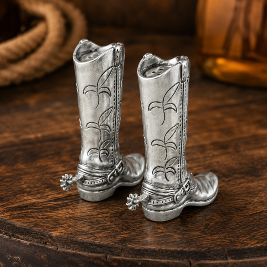 Pewter Cowboy Boot Salt & Pepper Set, front view