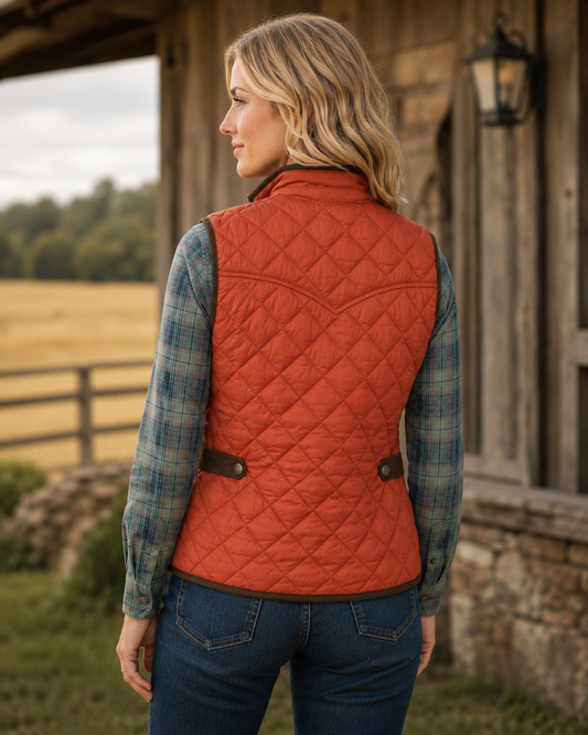 Ennis Quilted Nylon Vest with Microsuede Trim, detail view