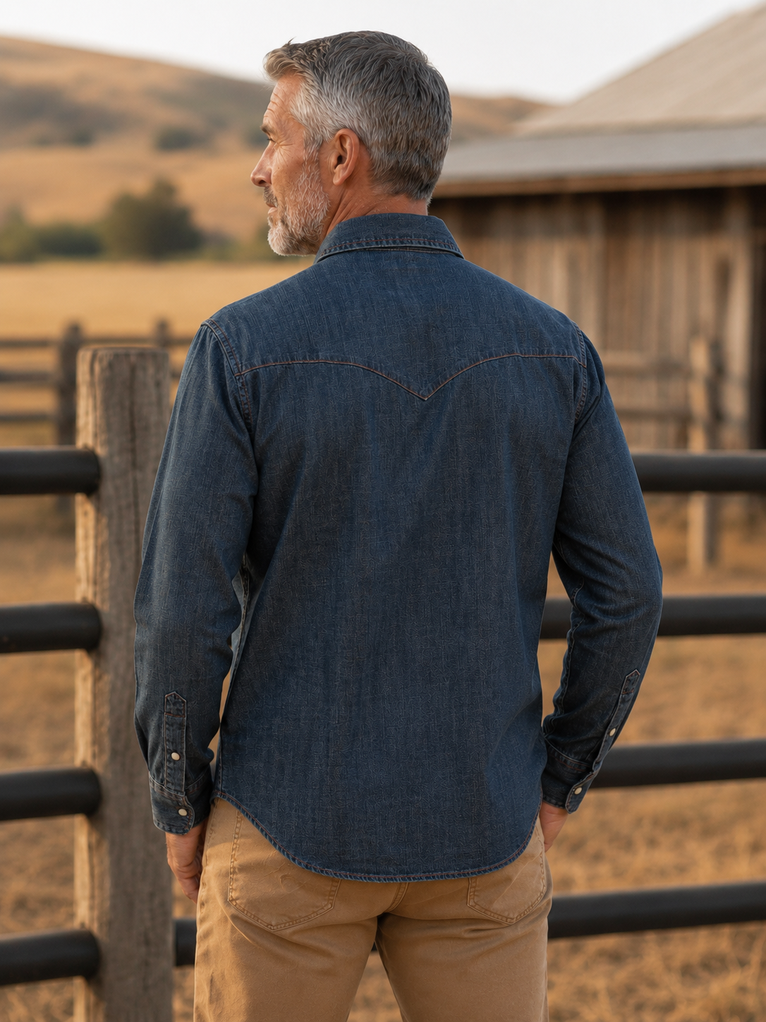 Bisley Washed Denim Western Shirt - Indigo Denim