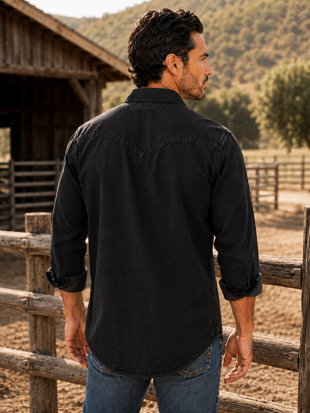 Bisley Washed Denim Western Shirt - Black Denim