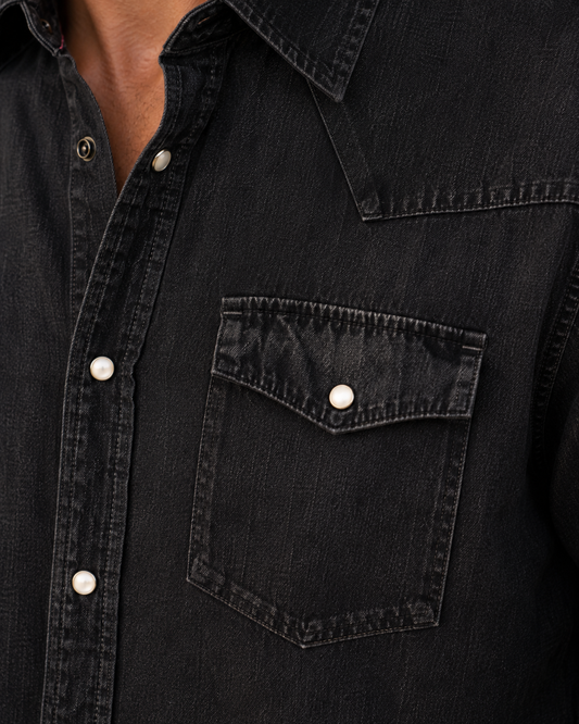 Bisley Washed Denim Western Shirt - Black Denim