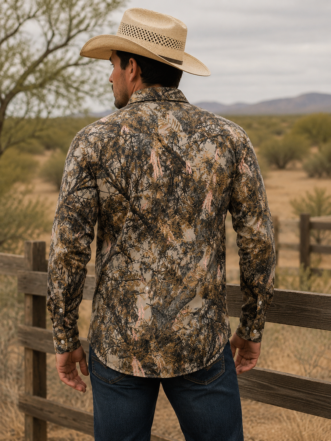 Mesquite Camo Pearl Snap, side view