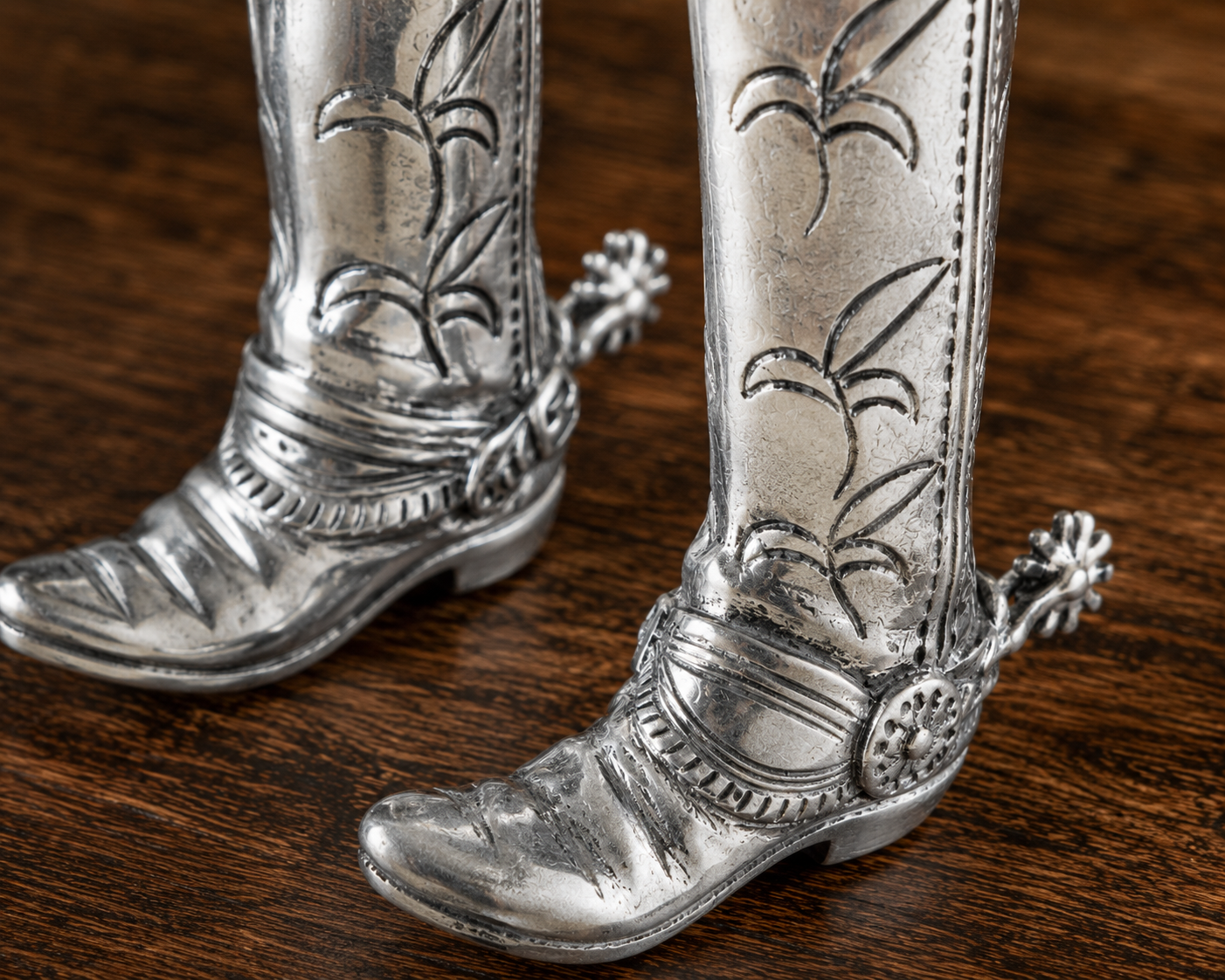 Pewter Cowboy Boot Salt & Pepper Set, side view