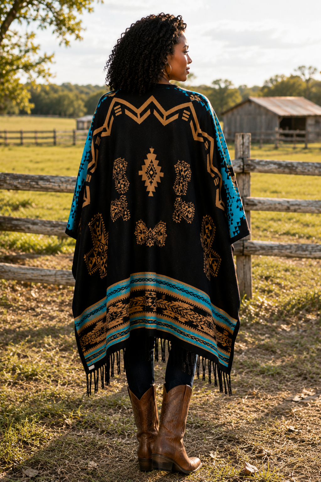 Southwest Reversible Wrap - Black/Tan, side view