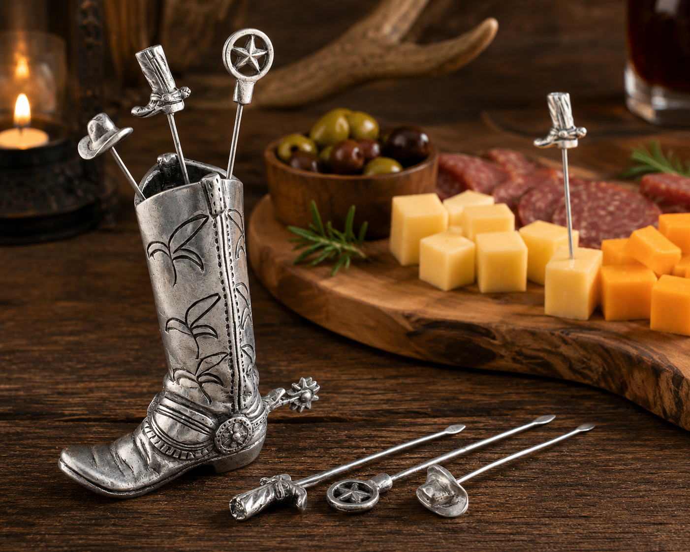 Western Boot Cheese Pick Set, front view