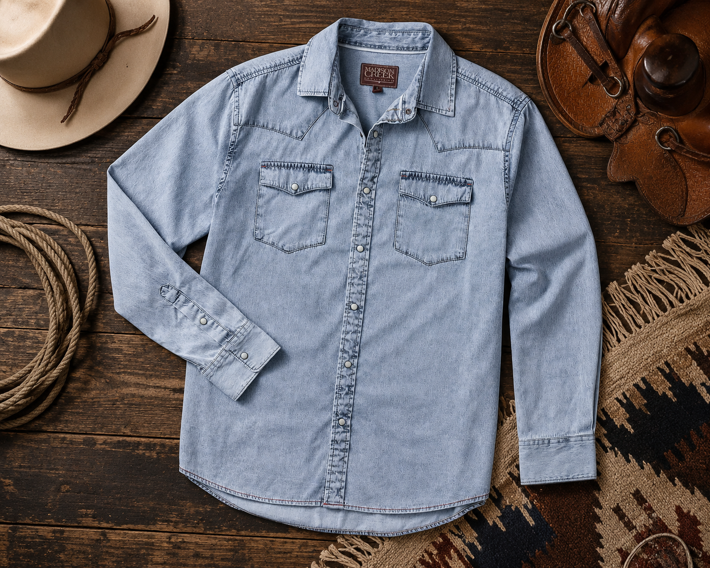 Bisley Washed Denim Western Shirt - Chambray Denim