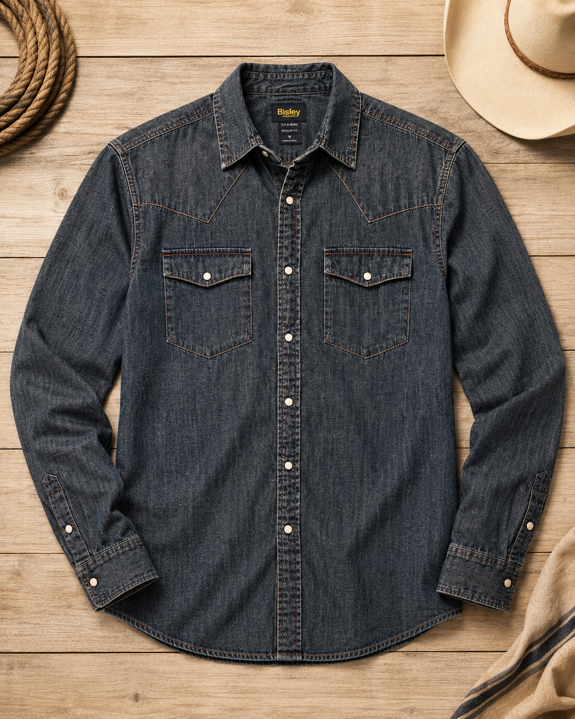 Bisley Washed Denim Western Shirt - Indigo Denim