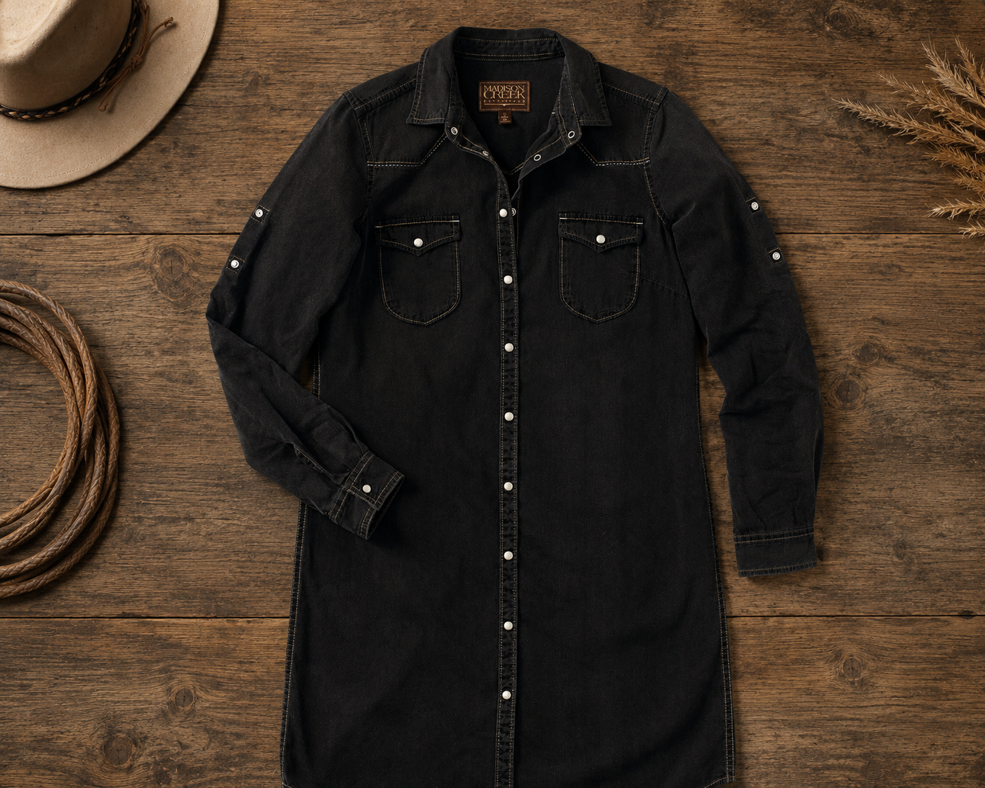 Savannah Denim Shirt Dress - Black Denim
