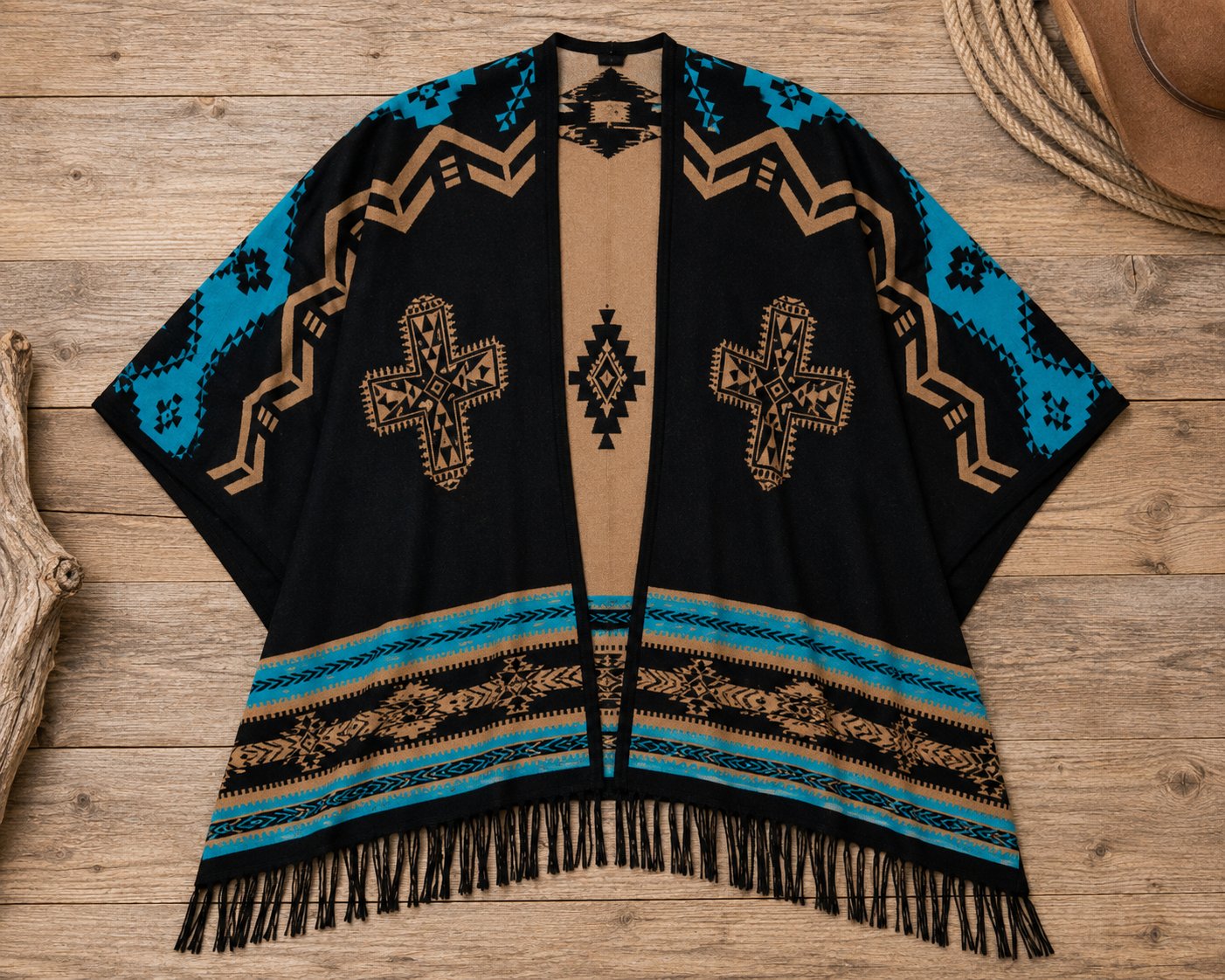 Southwest Reversible Wrap - Black/Tan, alternate view