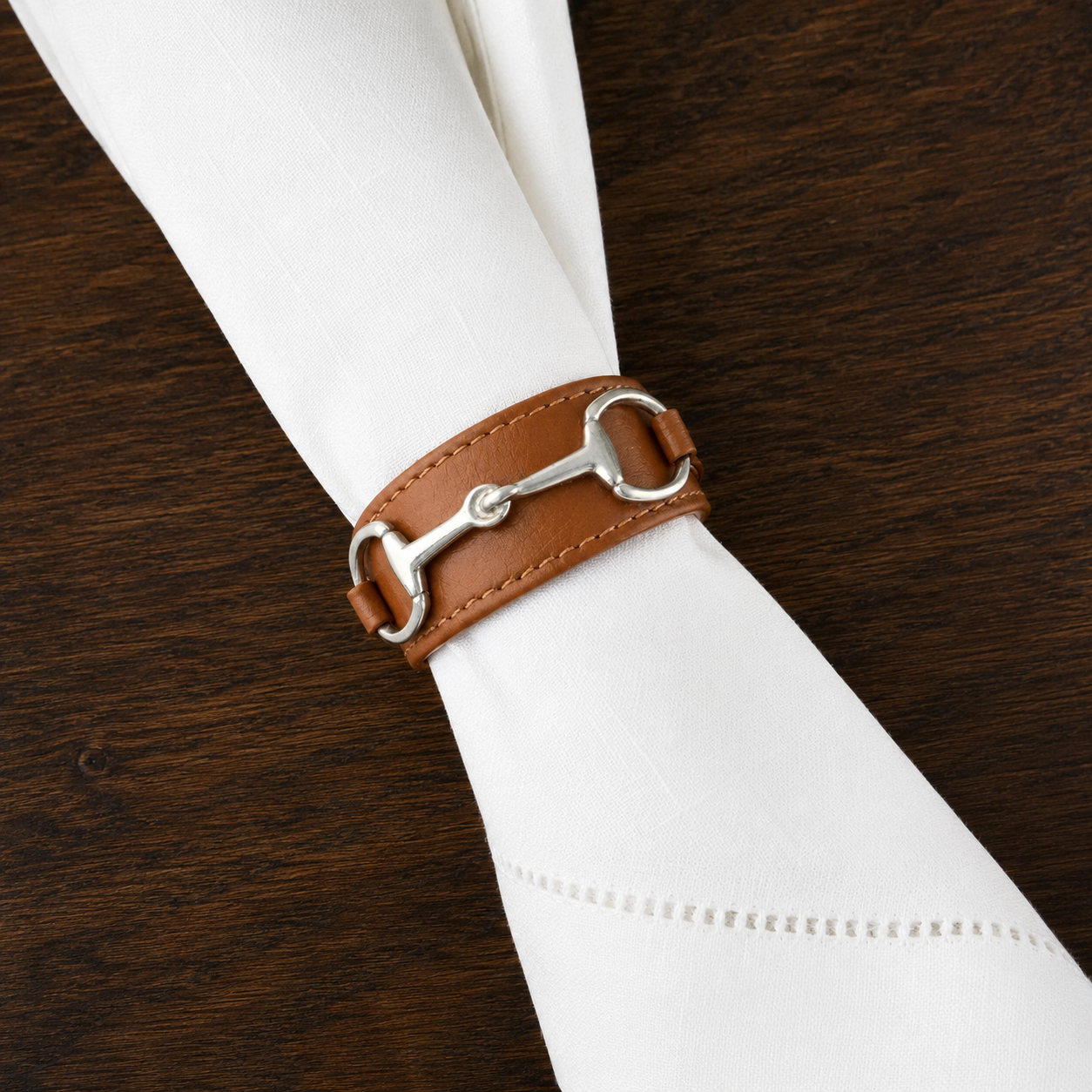 Bit Vegan Leather Napkin Ring, lifestyle view