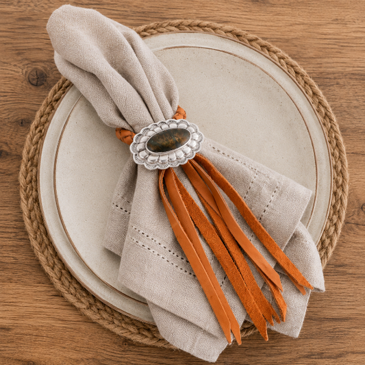 Concho Leather Napkin Ring, front view