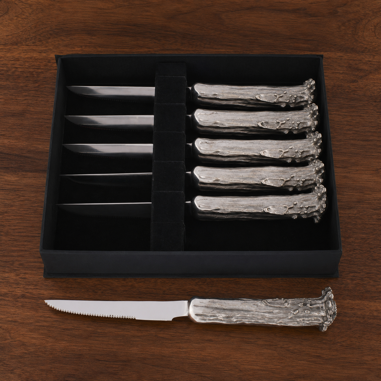 Pewter Antler Steak Knife Set, lifestyle view